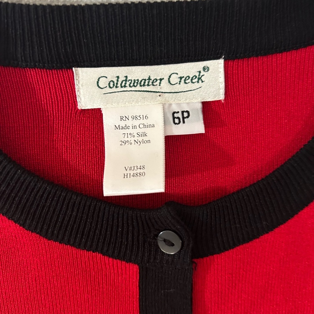 Coldwater creek silk blend bow detail color block cardigan - Picture 2 of 12